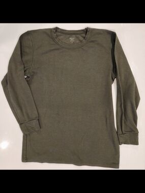 UNIQLO HEATTECH Extra Warm Olive Waffle Knit Crew Neck Long-Sleeve Thermal Men M
